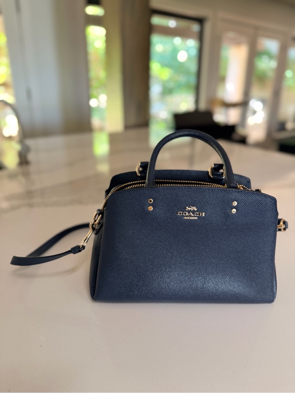 Coach Navy Leather Mini Satchel with Gold-Tone Hardware